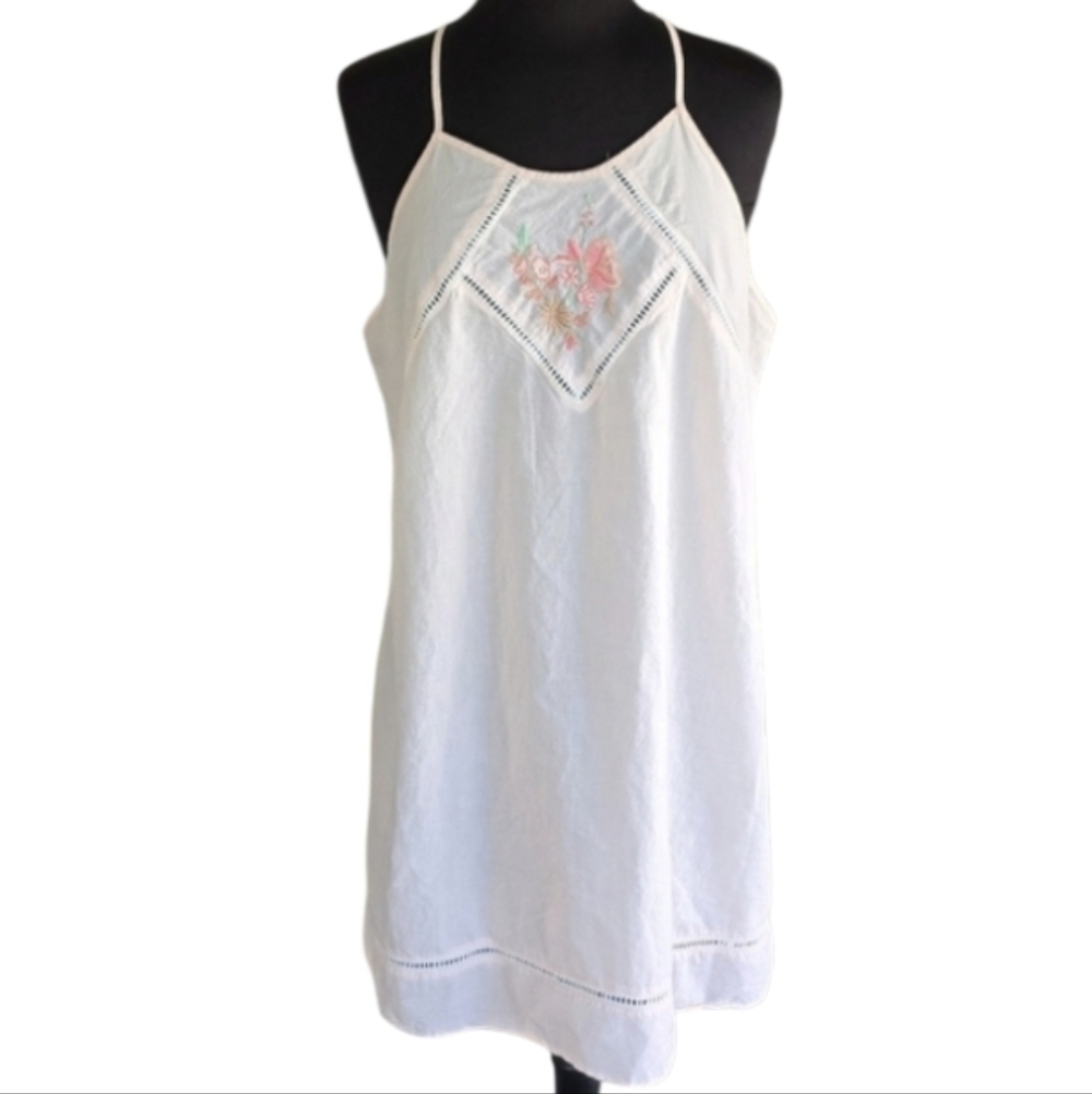 Linea Donatella White Slip Chemise with Pink Floral Embroidery